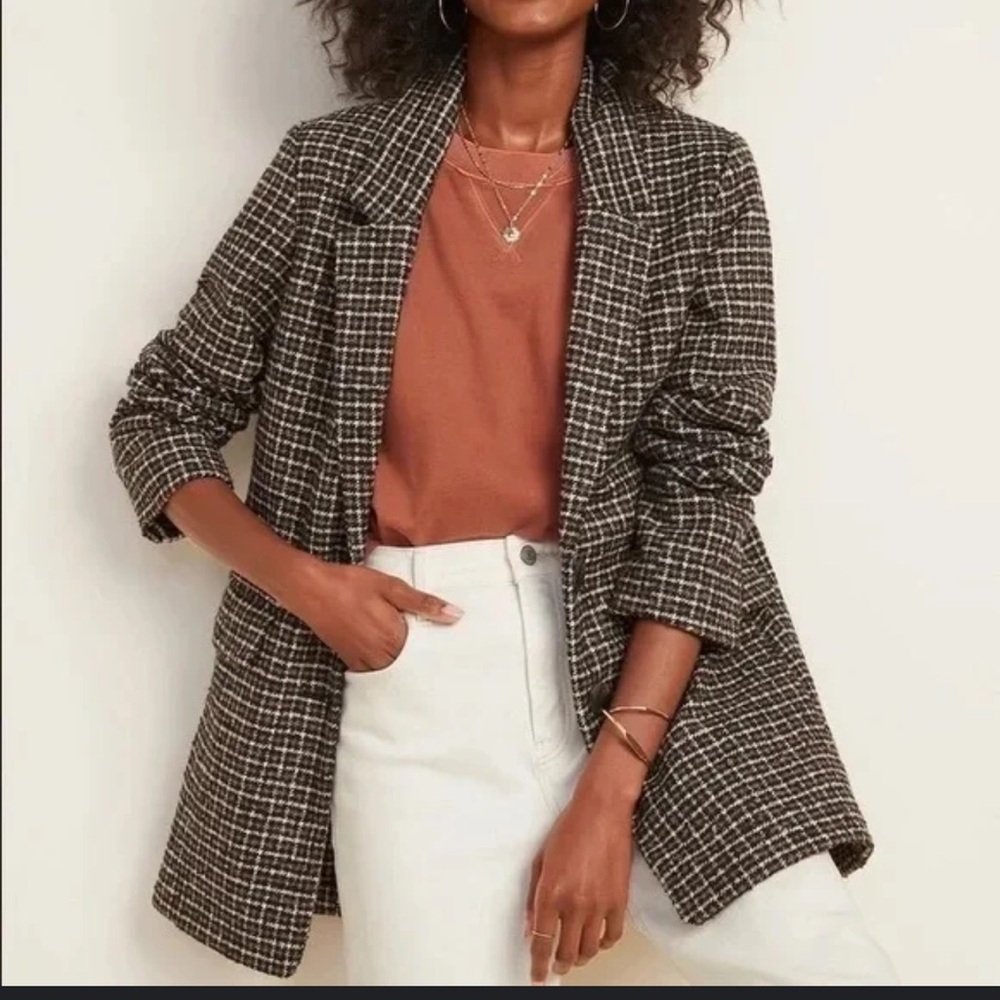 Old navy plaid checker blazer brown black beige size S new office career